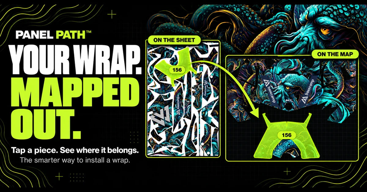 M7 PANELPATH: Your wrap, mapped out. Panel 156 on a printed sheet is linked to its position on the install map.