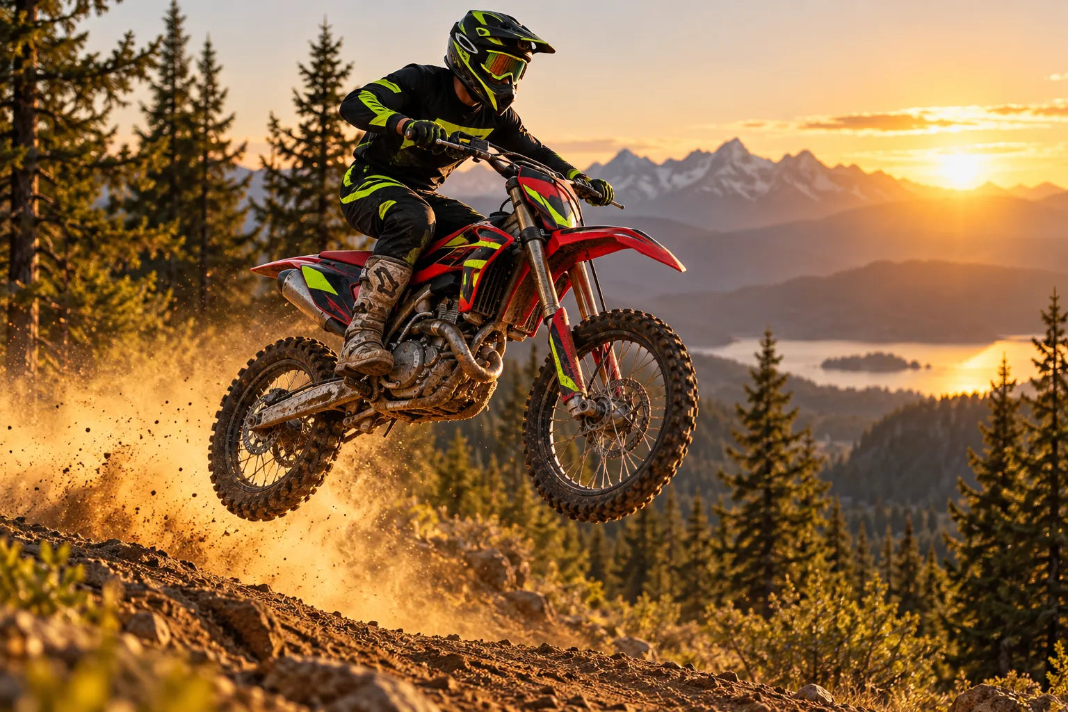 Motocross rider on a mountain trail
