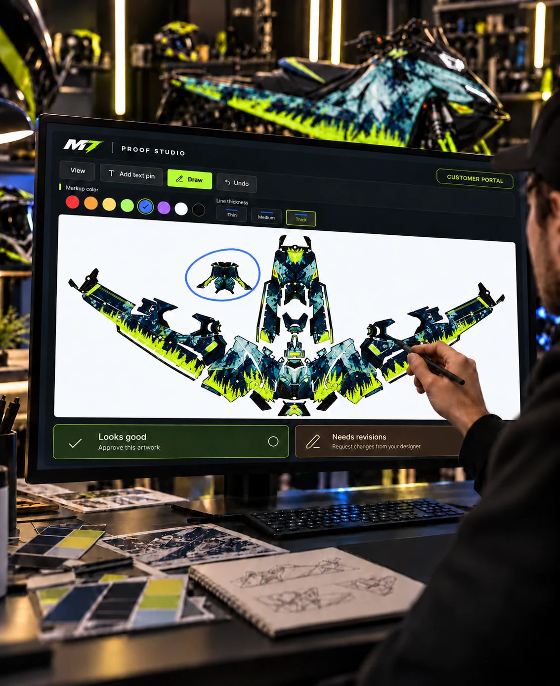 M7 Proof Studio interface showing artwork review and revision controls